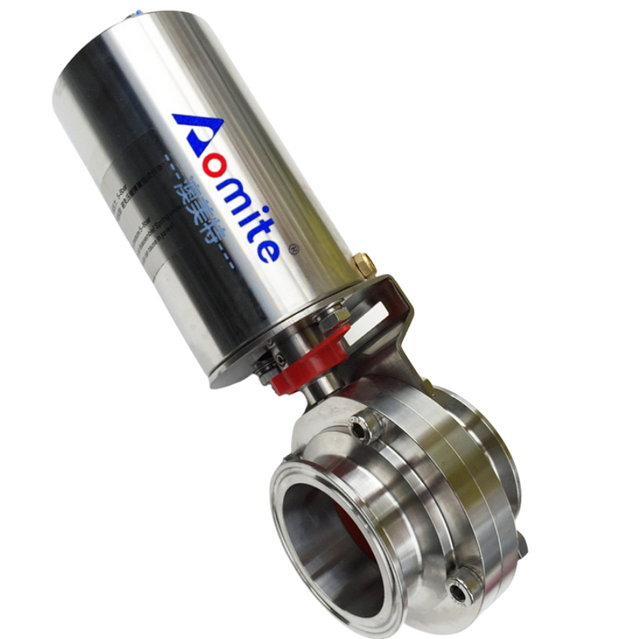 High Quality Milk Shut Off Valve Stainless Steel Clamped Butterfly Valve Sanitary Pneumatic Butterfly Valve
