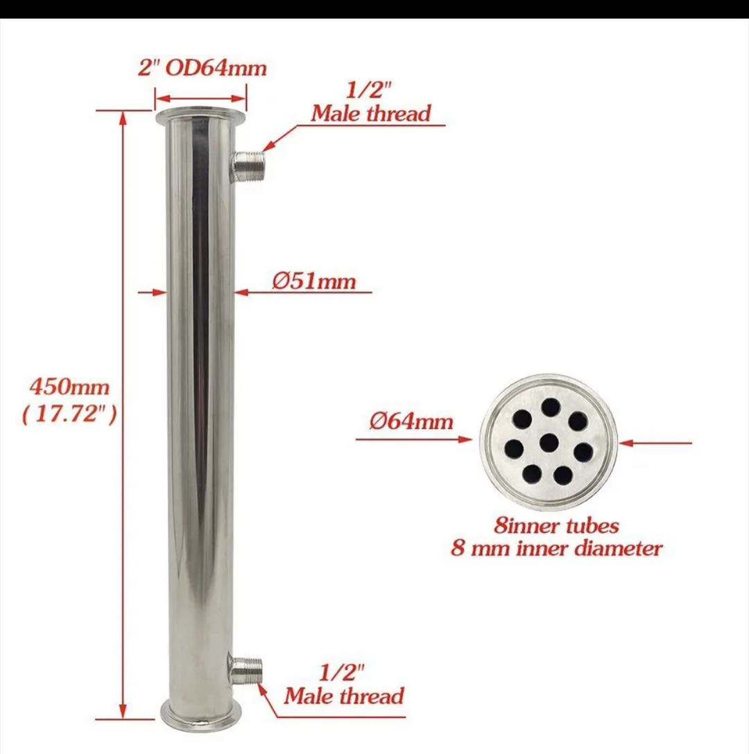 Ss304 Beer Brewing Equipment Filter Distillation Tower Filter Pipe Fittings Condenser Tube 