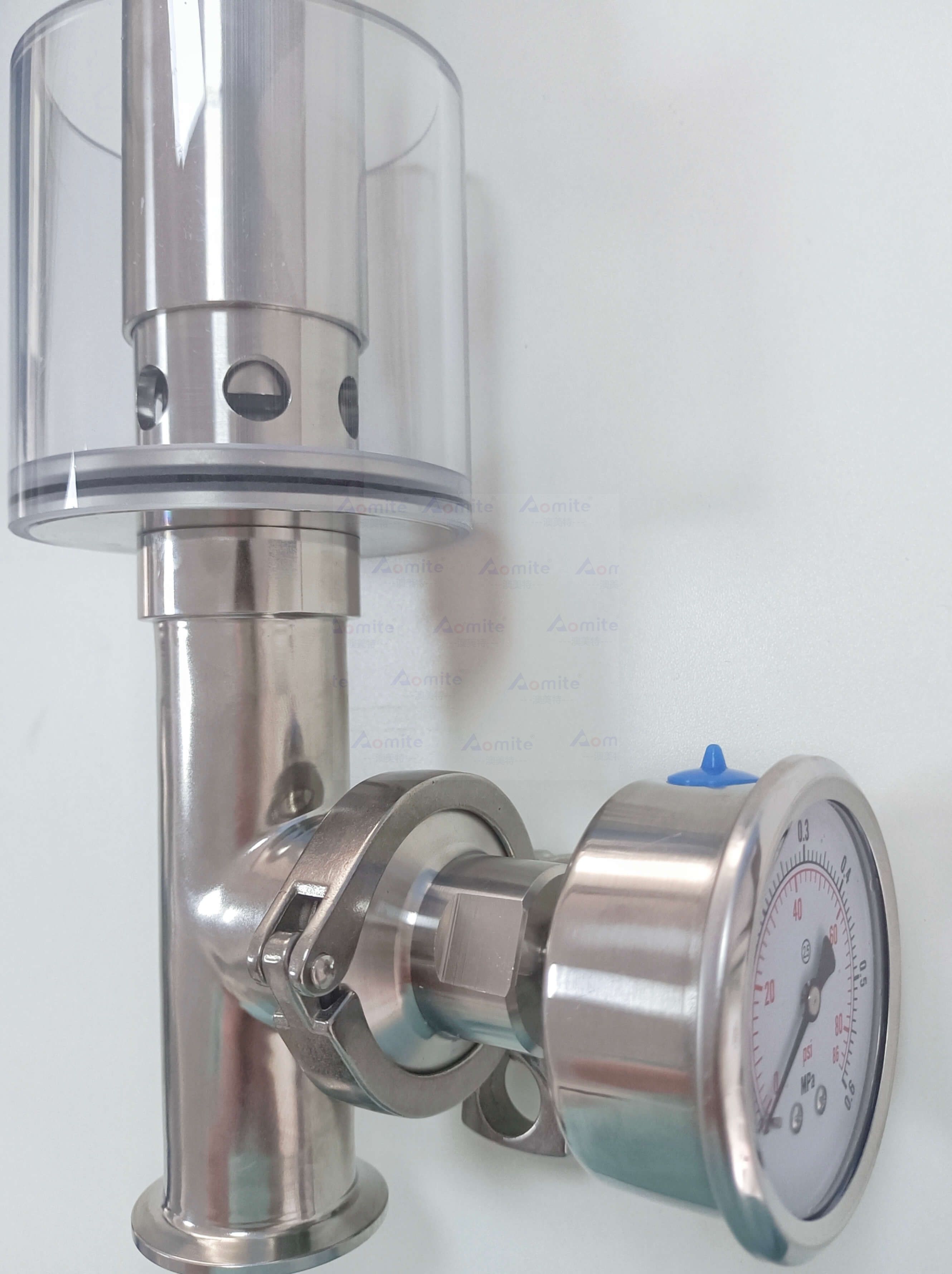 AOMITE Tri-Clamp Pressure Fermentation Valve | 0.2-2.2 Bar Safety Relief Valve with Vertical Diaphragm Pressure Gauge for Homebrew, Beer, Wine Making