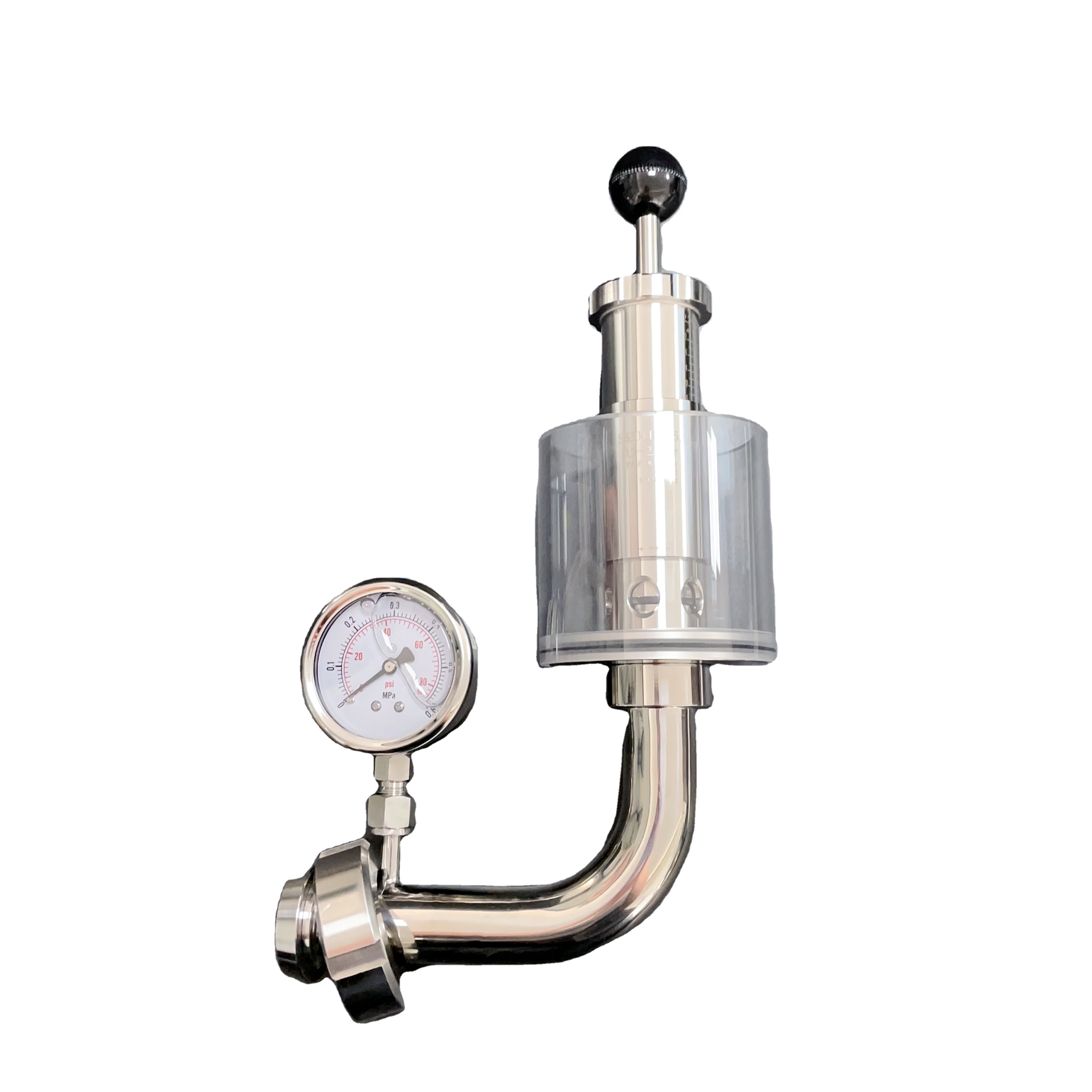 DIN Food Grade Safety Valves Stainless Steel 304 Union Type Spunding Valve with Thread Pressure Gauge 2Bar 1inch Spunding Valve